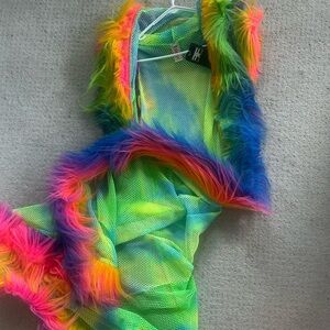 Neon rainbow tie dye mesh fur duster j valentine